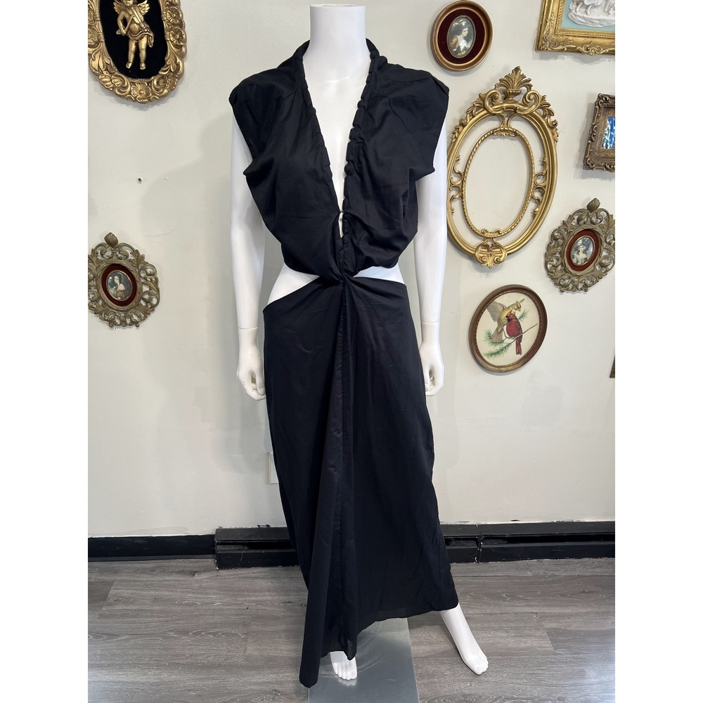 ViX Paula Hermanny Solid Rair Black Cutout Maxi Dress Size XL / 42 NWT